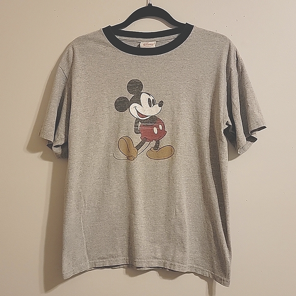 Disney Authentic Retro Faded Mickey Mouse Ringer Tee Shirt Original Disney Store - Picture 1 of 7